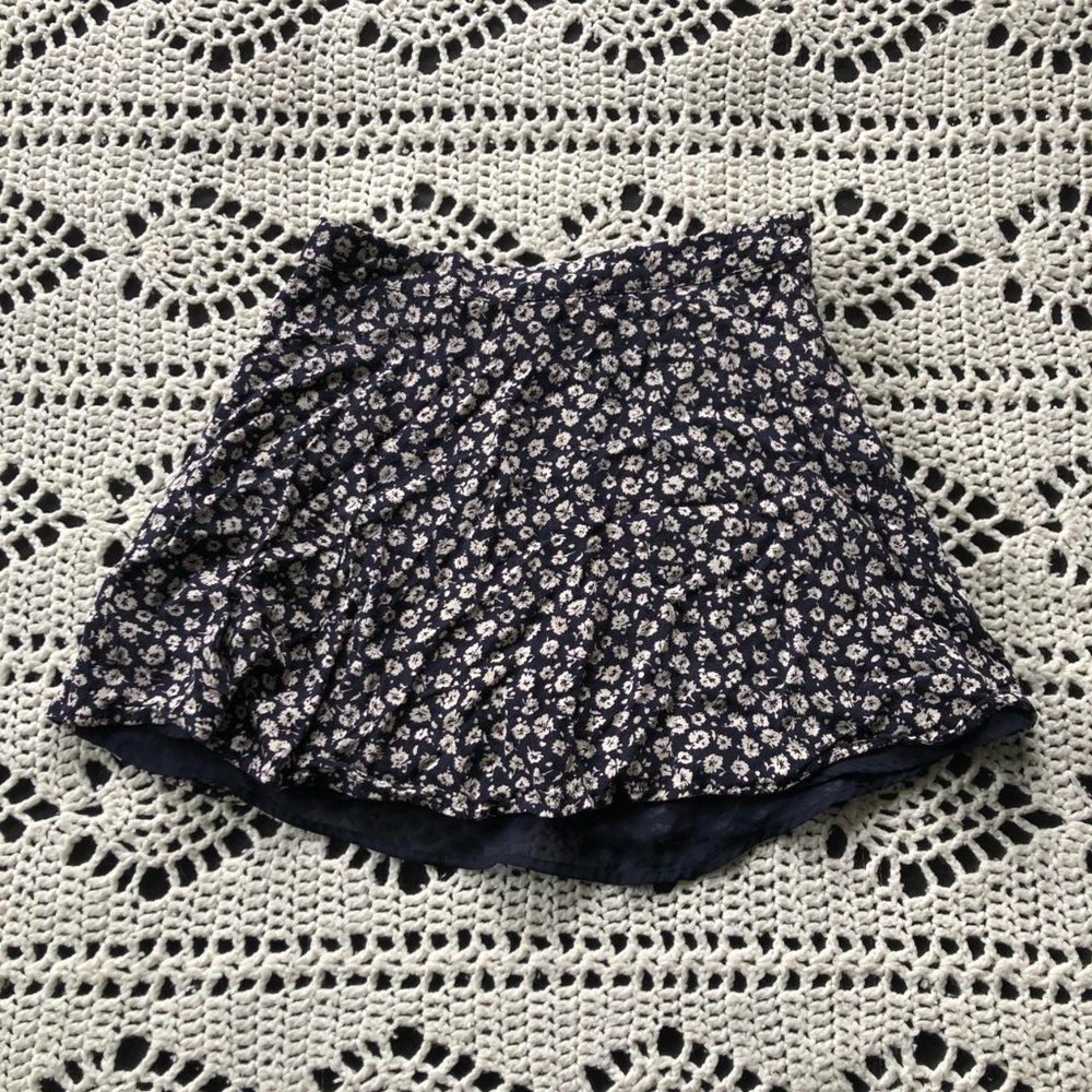 Navy Microfloral Mini Skirt